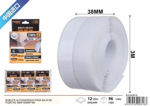 [00818] Burlete bajo de puerta blanco 1mm*38mm*3m - Herramientas