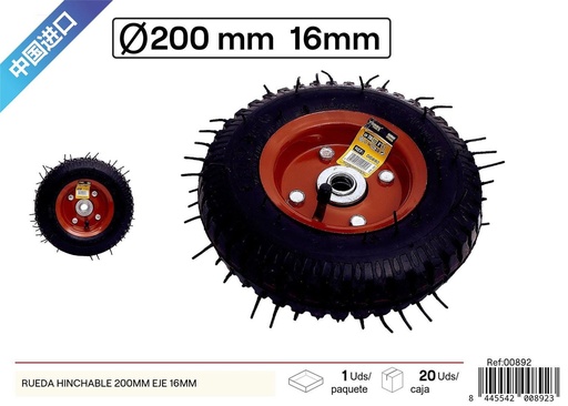 [00892] Rueda hinchable 200 mm eje 16 mm - Accesorios de maquinaria