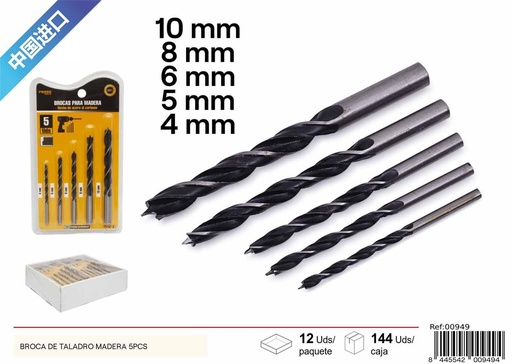 [00949] Broca de taladro de madera 5 piezas - Herramientas de carpintería