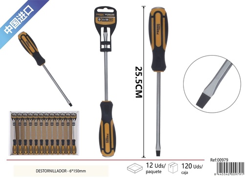 [00979] Destornillador de punta plana 6*150 mm - Herramienta básica de ferretería