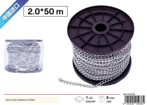 [01038]  cadena cromada reforzada 2mmx50m - Ferretería y accesorios 