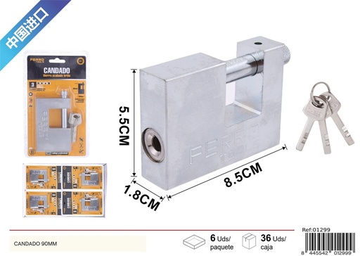 [01299] Candado rectangular de 90mm - Ferretería y accesorios