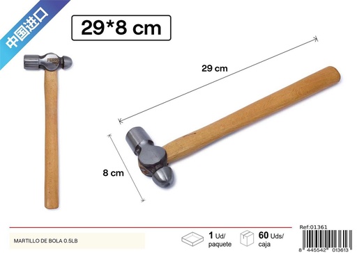 [01361] Martillo de bola 0.5 lb con mango de madera - Herramientas de ferretería