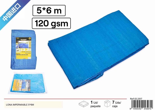 [01397] Lona impermeable azul y blanca 120gsm 5x6m - Pintura y ferretería