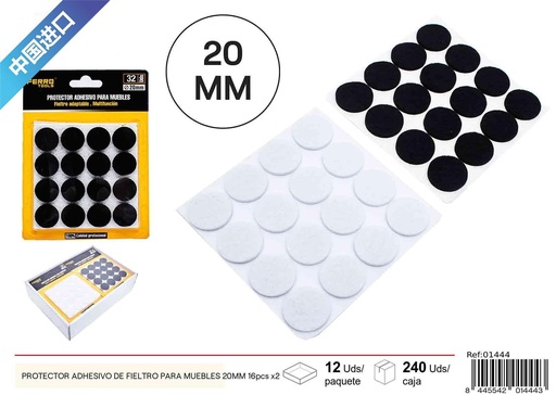 [01444] Protector adhesivo de fieltro para muebles 20 mm 16 pcs x 2 - Protección de muebles