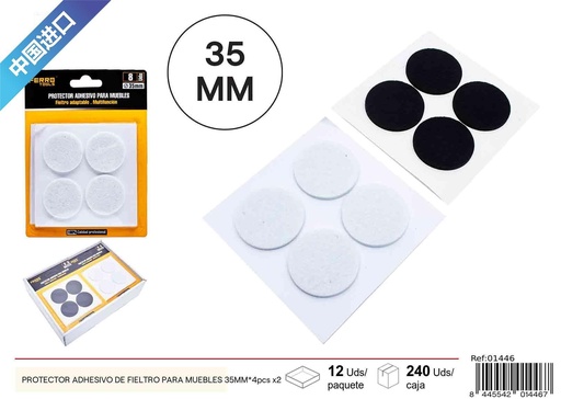 [01446] Protector Adhesivo de Fieltro para Muebles 35mm 4 pcs x 2 - Ferretería