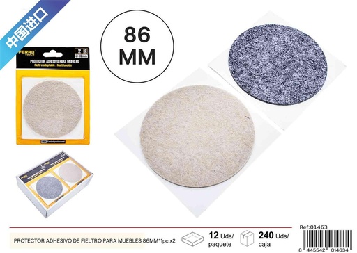 [01463] Protector adhesivo de fieltro redondo para muebles 86MM - 1 pcs x2, material para muebles