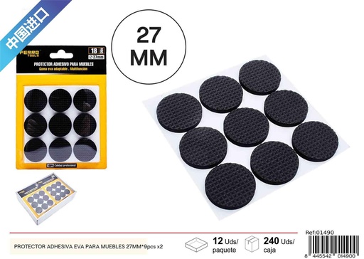 [01490] Protectores adhesivos EVA para muebles 27mm set 9pcs x2 para protección de superficies