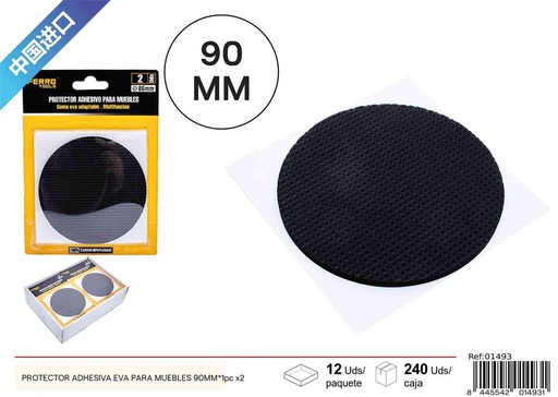 [01493] Protector adhesivo de EVA para muebles redondo negro 90mm x2 para proteger superficies