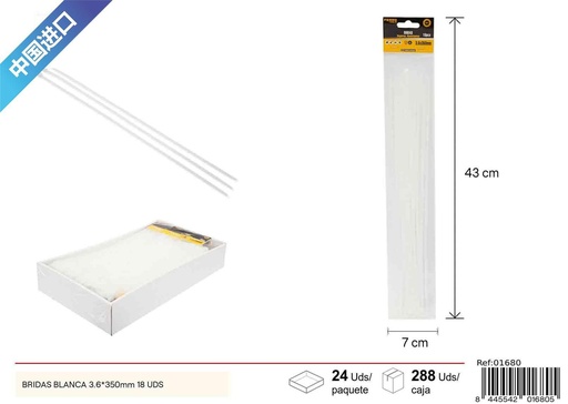 [01680] Bridas blancas 3.6x350 mm 18 piezas - Accesorios de ferretería