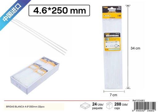 [01681] Bridas blancas 4.6x250 mm 22 uds - Accesorios de ferretería