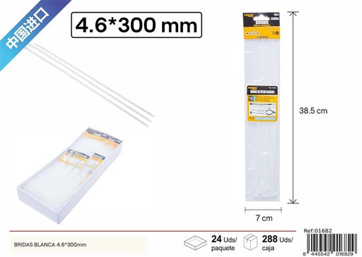 [01682] Bridas en blanco 4.6 x 300 mm 18 uds - Sostén y organización