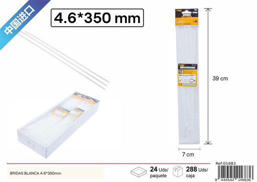 [01683] Bridas blancas 4.6x350mm - 16 pcs, accesorios de ferretería