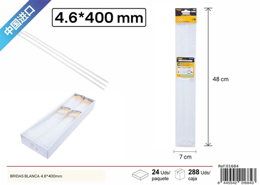 [01684] Bridas de nylon blancas 14 piezas 4.6*400 mm - Accesorios de ferretería