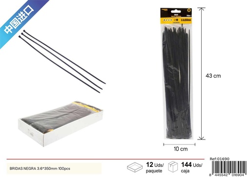 [01690] Bridas negras 100 pcs 3.6*350 mm - Accesorios de ferretería