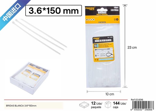 [01696] Bridas blancas 3.6*150mm 100 uds - Herramientas de ferretería