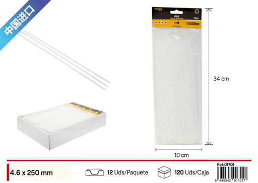 [01701] Bandas de nylon blancas (100 pcs) 4.6x250mm - Ferretería