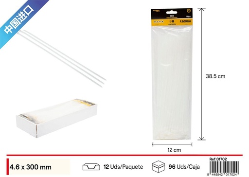 [01702] Bridas blancas 100 piezas 4.6*300 mm - Accesorios de ferretería