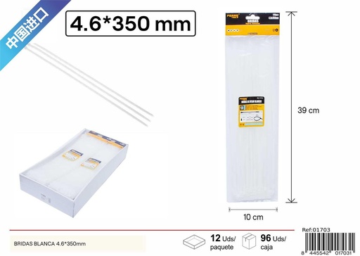 [01703] Bandas de nylon blancas 100pcs 4.6*350mm - Accesorios de ferretería