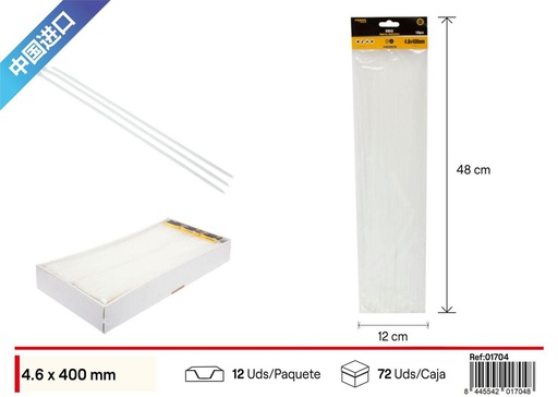 [01704] Bridas de nylon blancas 100 pcs 4.6*400mm - Ferretería