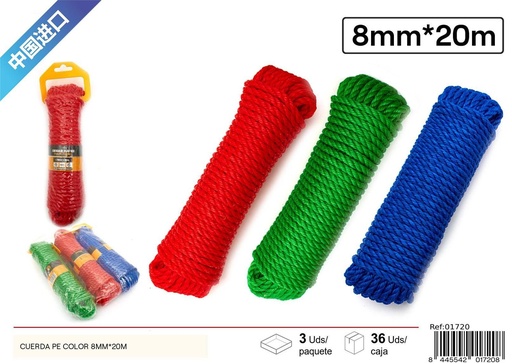 [01720] Cuerda para tender ropa PE color 8mm x 20m para uso doméstico