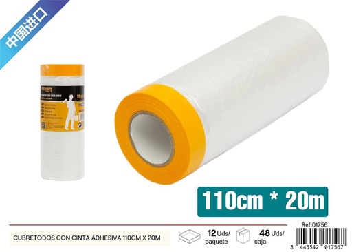 [01756] Cubretodo con cinta adhesiva 110cm x 20m - Materiales de pintura