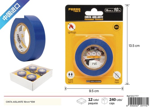 [01777] Cinta aislante azul 18mm*10M - Herramientas de ferretería