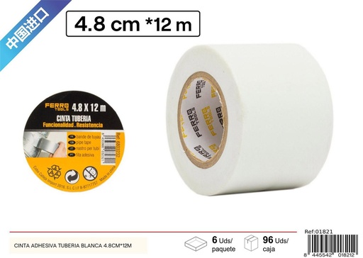 [01821] Cinta adhesiva de tubería blanca 4.8 cm x 12 m - Herramientas