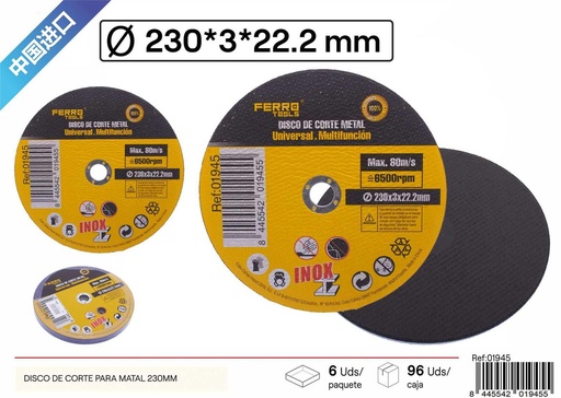 [01945] Disco de corte para inox 230*3*22.23 mm - Herramientas para corte