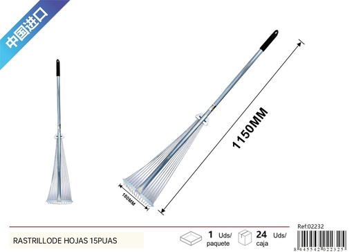 [02232] Rastrillo de acero inoxidable 1.6m con cabezales - Herramientas de jardinería