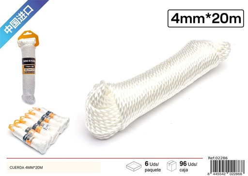 [02286] Cuerda PE blanca 4mm x 20m - Ferretería y artículos de cuerda