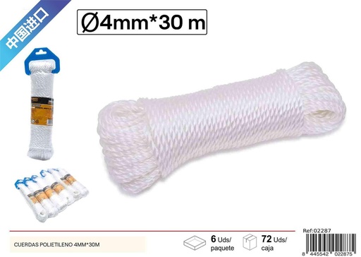 [02287] Cuerda de polietileno blanca 4mm x 30m - Accesorios de ferretería
