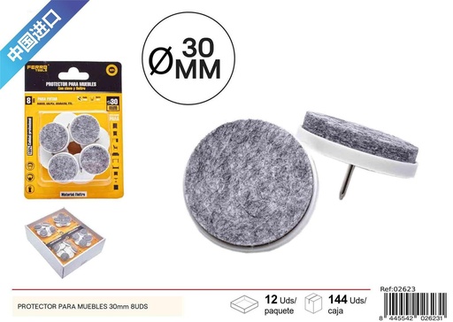[02623] Protector para muebles redondo blanco 30mm 8 piezas - Accesorios para muebles