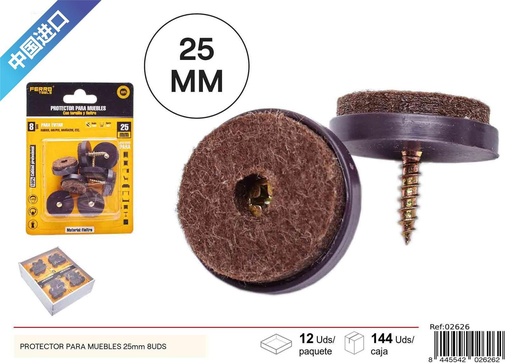 [02626]  Protector para muebles 25 mm 8 uds - Protectores de ferretería