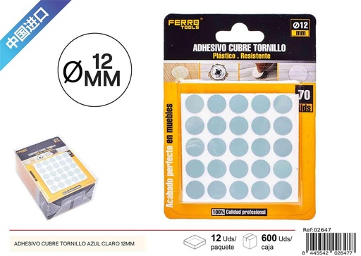 [02647] Adhesivo cubre tornillo azul claro 12 mm - Liquidación y ofertas
