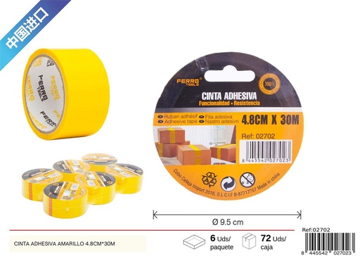 [02702] Cinta adhesiva amarilla 4.8CM*30M - Herramientas de ferretería