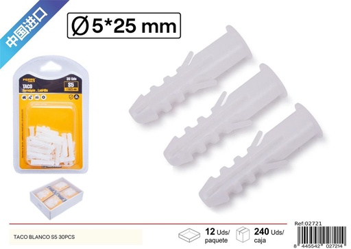 [02721] Taco blanco S5 30 UDS - Accesorios de ferretería