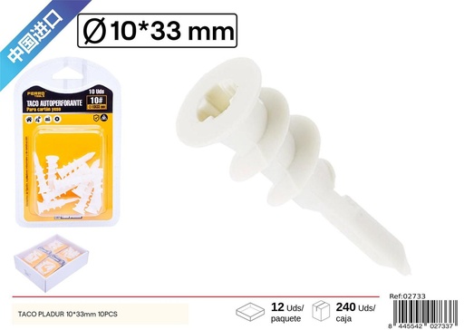 [02733] Taco Pladur blanco 10 x 33 mm 10 pcs - Accesorios de ferretería