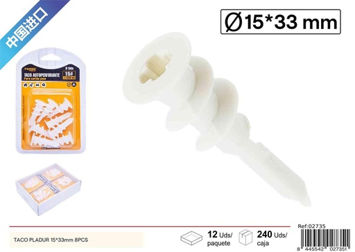 [02735] Taco Pladur blanco 15 x 33 mm 8 pcs - Accesorios de ferretería