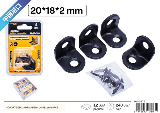 [02751] SOPORTE ESCUADRA NEGRA 20x18x2 mm (4PCS) - Ferretería