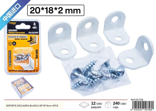 [02758] SOPORTE ESCUADRA BLANCA 20x18x2 mm (4PCS) - Ferretería
