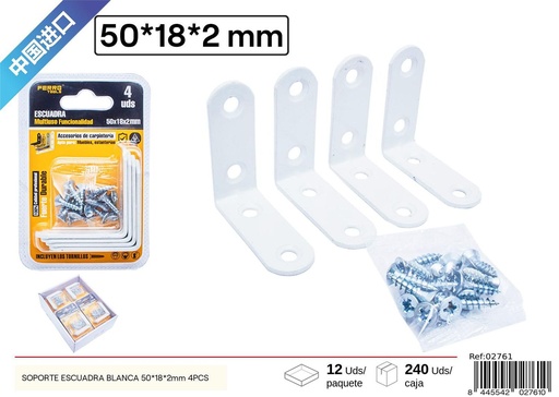 [02761] SOPORTE ESCUADRA BLANCA 50x18x2mm 4pcs - Herramientas de ferretería
