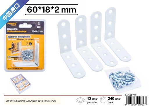 [02762] Soporte escuadra blanca 60*18*2mm (4PCS) - Accesorios de ferretería