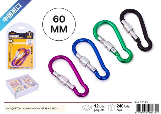 [02775] Mosquetón de aluminio con cierre (set de 2) 6# - Accesorios de ferretería