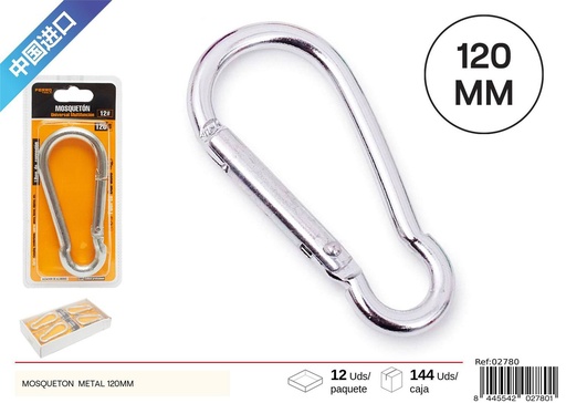 [02780] Mosquetón metálico galvanizado 120mm para escalada y senderismo