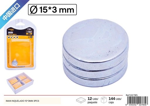 [02785] Imán niquelado redondo 15*3 mm 3 pcs - Accesorios ferretería