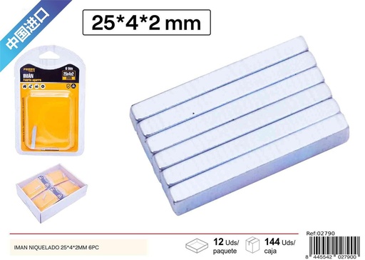 [02790] Imán niquelado 25*4*2mm (6 pcs) - Accesorios de ferretería