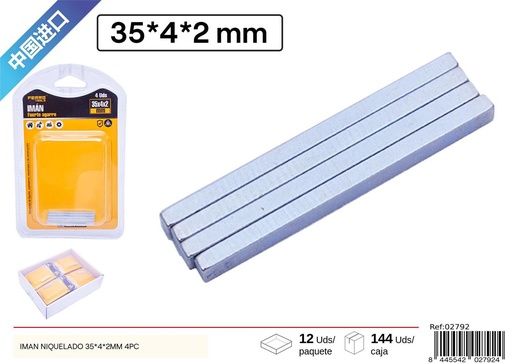[02792] Imán niquelado 35*4*2mm (4 pcs) - Accesorios de ferretería