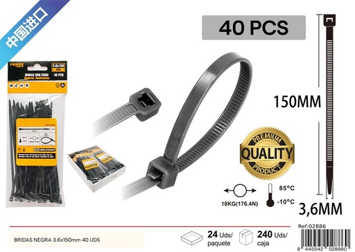 [02886] Bridas negras 3.6x150mm 40 uds - Ferretería y accesorios