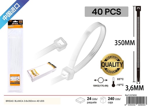 [02900] Bridas blancas 40 pcs 3.6*350 mm - Herrajería y accesorios